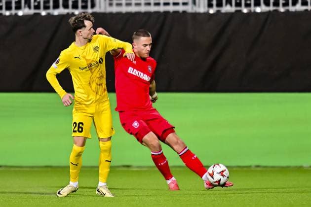 BODO, Aspmyra stadium, 20-02-2025 , season 2024 2025 , Europa League during the match Bodo Glimt - Twente. Bodo Glimt player Hakon Evjen, Twente player Gustaf Lagerbielke Bodo Glimt - Twente  x27954213x Copyright: