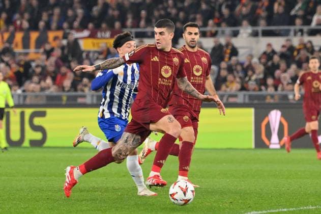 Romaâ??s Gianluca Mancini during the UEFA Europa League 2024-2025 football match between AS Roma vs FC Porto at the Olympic Stadium in Rome on February 20, 2025.  Copyright: xFabrizioxCorradetti IPAxSportx xipa-agency.netx xx IPA_54333631 IPA_Agency_IPA54333631