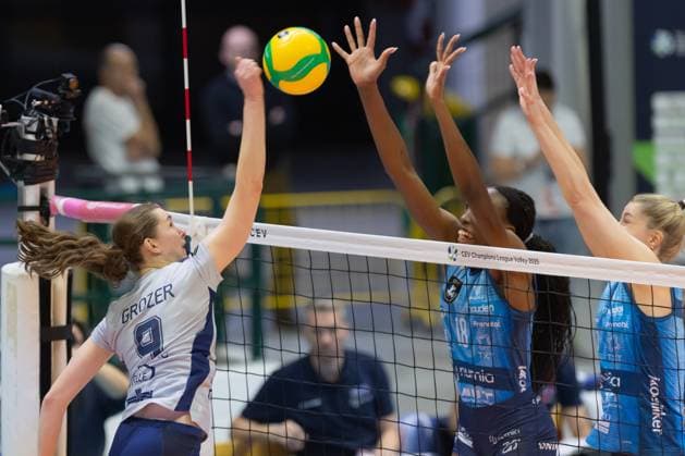 Leana Grozer (Palmberg) during CEV Champions League Women 2025 match between Numia Vero Volley Milano and SSC Palmberg Schwerin at Opiquad Arena, Monza, Italy on February 20, 2025& x9; during Numia Vero Volley Milano vs SSC Palmberg Schwerin, CEV Champions League Women volleyball match in Milan, Italy, February 20 2025  Copyright: xValerioxOrigo IPAxSportx xipa-agency.netx xx IPA_54335840 IPA_Agency_IPA54335840