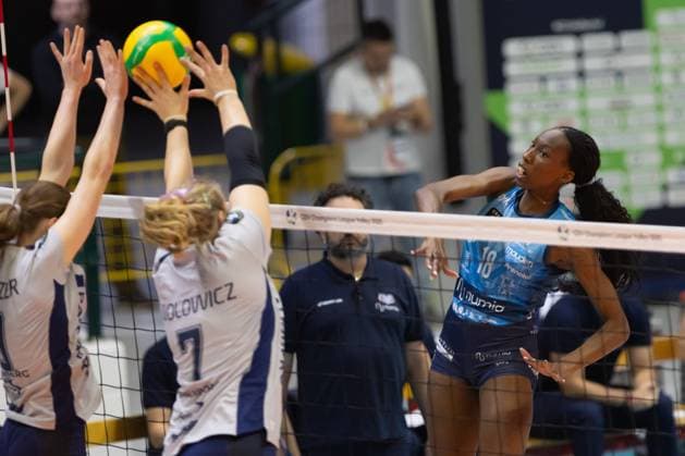 Paola Egonu (VeroVolley Milano) during CEV Champions League Women 2025 match between Numia Vero Volley Milano and SSC Palmberg Schwerin at Opiquad Arena, Monza, Italy on February 20, 2025& x9; during Numia Vero Volley Milano vs SSC Palmberg Schwerin, CEV Champions League Women volleyball match in Milan, Italy, February 20 2025  Copyright: xValerioxOrigo IPAxSportx xipa-agency.netx xx IPA_54335834 IPA_Agency_IPA54335834