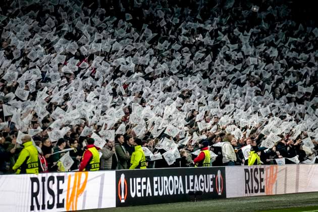 Atmosphere in the stadium during the match Ajax Union SG at the Johan Cruijff ArenA for the UEFA Europa League Knockout phase play offs 2nd leg season 2024 2025 in AMSTERDAM, Netherlands on 20 february 2025, photo by Marcel van Dorst EYE4images DeFodi Images