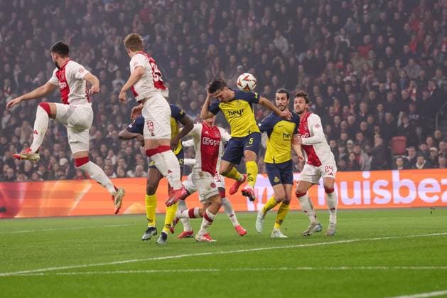 2025-02-20 AFC Ajax v R. Union Saint-Gilloise - UEFA Europa League 2024 25 League Knockout Play-off Second Leg AMSTERDAM, NETHERLANDS - FEBRUARY 20: Kevin Mac Allister of R. Union Saint-Gilloise scores during the UEFA Europa League 2024 25 League Knockout Play-off Second Leg match between AFC Ajax and R. Union Saint-Gilloise at Johan Cruijff Arena on February 20, 2025 in Amsterdam, Netherlands. Amsterdam Johan Cruijff Arena Netherlands Content not available for redistribution in The Netherlands directly or indirectly through any third parties. Copyright: xBenxGalx