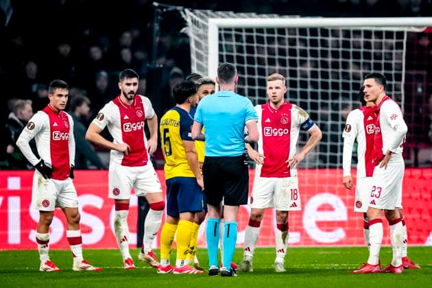 AFC Ajax Amsterdam midfielder Davy Klaassen gets a red card during the match Ajax Union SG at the Johan Cruijff ArenA for the UEFA Europa League Knockout phase play offs 2nd leg season 2024 2025 in AMSTERDAM, Netherlands on 20 february 2025, photo by Marcel van Dorst EYE4images DeFodi Images