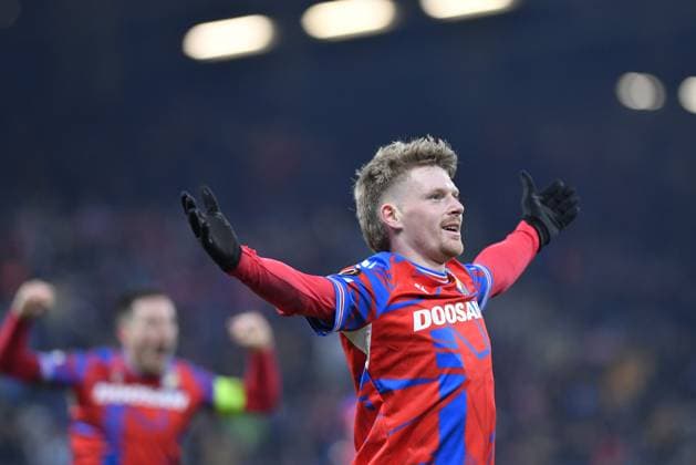 Pavel Sulc (Plzen) celebrates a goal during the UEFA Europa League, 2nd round match: FC Viktoria Plzen vs Ferencvaros Budapest, in Pilsen, Czech Republic, on February 20, 2025. (CTKxPhoto MiroslavxChaloupka) CTKPhotoP2025022009034  CTKPhotoP2025022009034