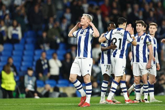 Fußball, EL, Real Sociedad San Sebastian - FC Midtjylland Orri Oskarsson (Sociedad), FEBRUARY 20, 2025 - Football Soccer : Oskarsson celebrate after his goal during UEFA Europa League Knockout phase play-offs 2nd leg match between Real Sociedad 5-2 FC Midtjylland at the Reale Arena in San Sebastian, Spain. Noxthirdxpartyxsales  (282392637)