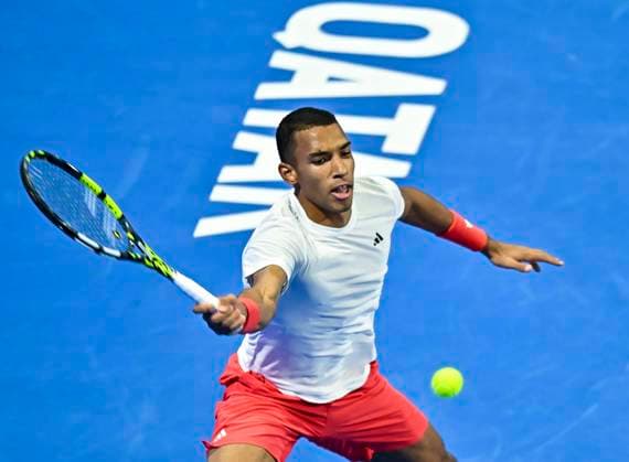 ATP, Tennis Herren QATAR EXXONMOBIL OPEN SEMIFINAL Felix Auger-Aliassime of Canada competes in his Semifinal match against Andrey Rubble of Russia during the ATP Qatar ExxonMobil Open 2025 tennis tournament at the Khalifa International Tennis Complex in Doha, Qatar, on February 21, 2025 DOHA Qatar Copyright: xNoushadxThekkayilx