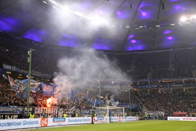 Photo HSV fans fired up the atmosphere and celebrated the win with numerous fireworks Soccer 2 Bundesliga on Fri 21 02 2025 Hamburger SV 1 FC Kaiserslautern 3 0