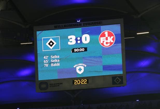21 02 2025, xmohx, Soccer 2 Bundesliga, Hamburger SV 1 FC Kaiserslautern v l Scoreboard 3 0 Final Score DFL DFB REGULATIONS PROHIBIT ANY USE OF PHOTOGRAPHS as IMAGE SEQUENCES and or QUASI VIDEO Hamburg