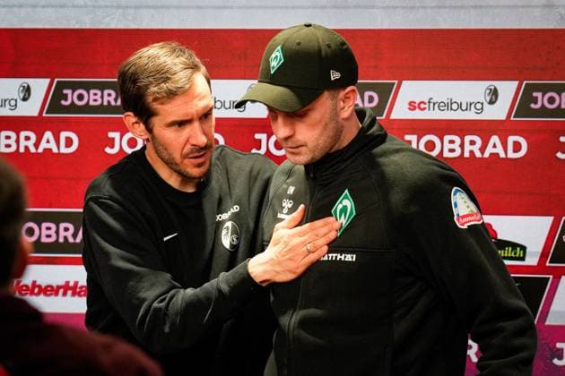 Germany, Soccer, 1 Bundesliga, Season 2024 2025, Matchday 23 SC Freiburg vs SV Werder Bremen Europa Park Stadion Freiburg Julian Schuster SC Freiburg, Coach Ole Werner SV Werder Bremen , Coach Press Conference, Freiburg Europa Park Stadion Baden Württemberg Germany Copyright: xFINLEYxMÖRCHx