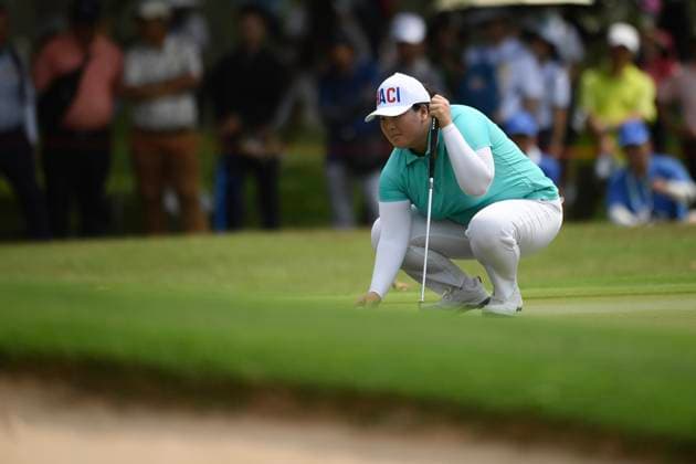 LPGA, Golf Damen Thailand 2025 Angel Yin of USA. is lining up a putt during the Round 3 of the Honda LPGA Thailand 2025 at Siam Country Club Old Course on February 22, 2025 in Pattaya, Chonburi, Thailand. Pattaya Chonburi Thailand  Copyright: xVachiraxVachirax originalFilename:kalong-lpgathai250222_npnPB.jpg