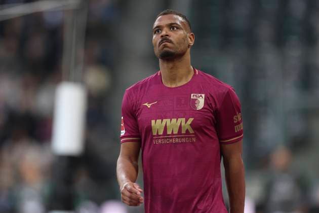 Steve Michel Mounie FC Augsburg looks on during the Bundesliga match between Borussia Mönchengladbach and FC Augsburg at Stadium in Borussia Park on February 22, 2025 in Mönchengladbach, Germany, Germany Photo by Oliver Kaelke DeFodi Images Steve Michel Mounie FC Augsburg looks on during the Bundesliga match between Borussia Mönchengladbach and FC Augsburg at Stadium in Borussia Park on February 22, 2025 in Mönchengladbach, Germany Photo by Oliver Kaelke DeFodi Images DFL regulations prohibit any use of photographs as image sequences and or quasi video Photo by Oliver Kaelke DeFodi Images