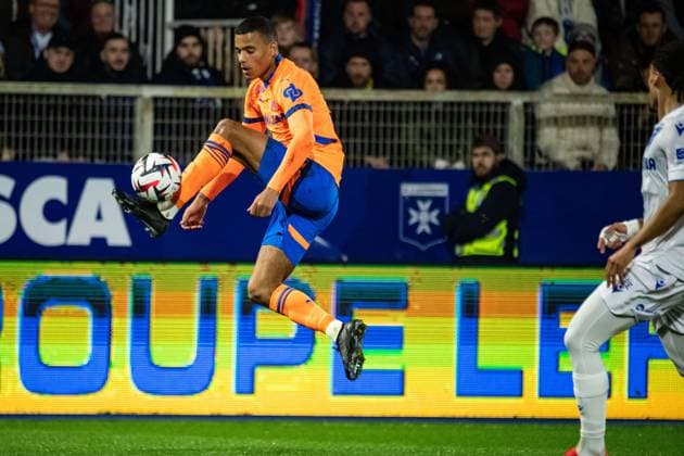 FOOTBALL :AJ Auxerre vs Olympique de Marseille - Ligue 1 - JournÃ e 23 - 21 02 2025 Mason Greenwood (OM) AuxerreFrance  Copyright: xBaptistexAutissierx