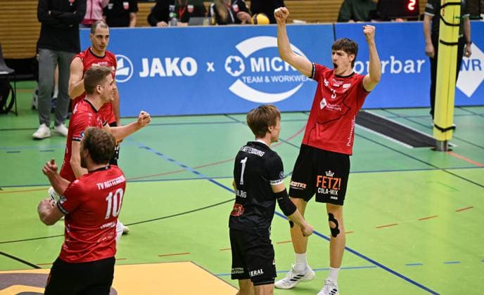 Volleyball 2 Bundesliga Season 2024 2025 22 02 2024 TV Rottenburg SV Schwaig TEAMJUBEL TV Rottenburg Jan Huber