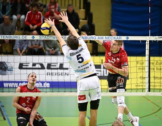 Volleyball 2 Bundesliga season 2024 2025 22 02 2024 TV Rottenburg SV Schwaig Timon Schippmann re, TV Rottenburg