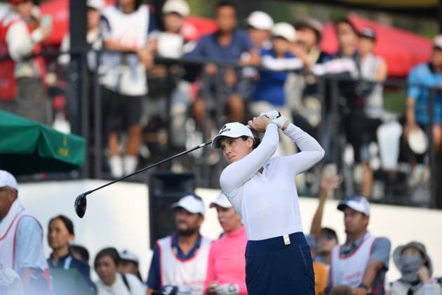 LPGA, Golf Damen Thailand 2025 Albane Yalenzuela of Switzerland plays her tee shot during round 4 of the Honda LPGA Thailand 2025 at Siam Country Club Old Course in Pattaya, Chonburi, Thailand, on February 23, 2025. Pattaya Chonburi Thailand  Copyright: xVachiraxVachirax originalFilename:kalong-lpgathai250223_np2gl.jpg