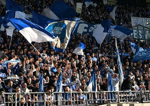 23 02 2025, xsltx, Soccer 2 Bundesliga, SV Darmstadt 98 FC Schalke 04 v l Fanblock Schalke 04 DFL DFB REGULATIONS PROHIBIT ANY USE OF PHOTOGRAPHS as IMAGE SEQUENCES and or QUASI VIDEO