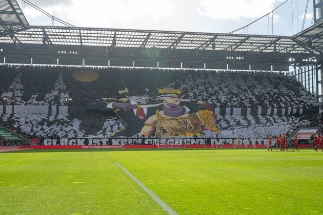 23 02 2025, Soccer 2 Bundesliga, Season 2024 2025, Matchday 23, 1 FC Koeln Fortuna Duesseldorf at RheinEnergieStadion in Koeln Choreo of the Cologne fans Important note According to the regulations of the DFL German Football League or the DFB German Football Association, it is prohibited to use or have used photographs taken in the stadium and or of the match in the form of sequential images and or video-like photo series Photo Kirchner Media Thomas Haesler Copyright: xKirchner-Media ThomasxHaeslerx