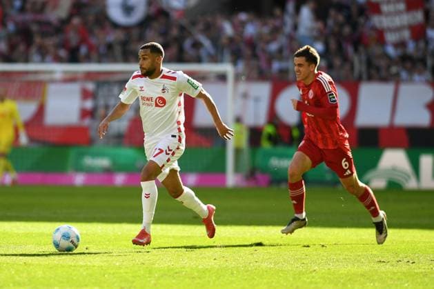 Linton Maina 1 FC Koeln and Giovanni Haag Fortuna Duesseldorf battle for the ball during the 2 Bundesliga match between 1 FC Koeln and Fortuna Duesseldorf at RheinEnergieStadion on February 23, 2025 in Cologne, Germany, Germany Photo by Ralf Treese DeFodi Images Linton Maina 1 FC Koeln and Giovanni Haag Fortuna Duesseldorf battle for the ball during the 2 Bundesliga match between 1 FC Köln and Fortuna Düsseldorf at RheinEnergieStadion on February 23, 2025 in Cologne, Germany Photo by Ralf Treese DeFodi Images DFB DFL REGULATIONS PROHIBIT ANY USE OF PHOTOGRAPHS AS IMAGE SEQUENCES AND OR QUASI VIDEO Photo by Ralf Treese DeFodi Images