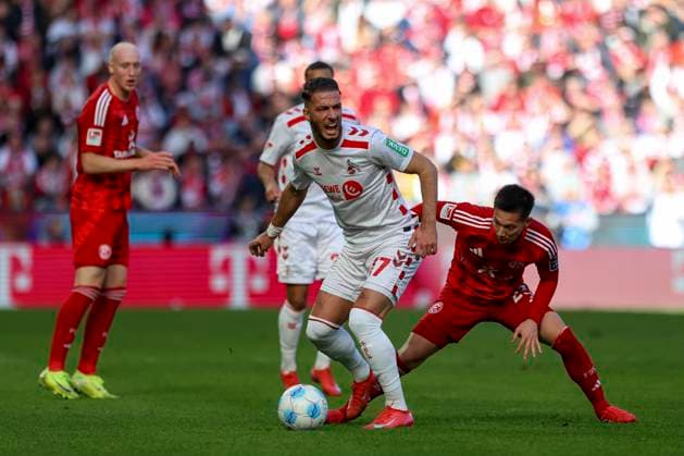 Cologne, Germany, 23 02 25 Leart Paqarada 1 FC Köln and Shinta Appelkamp Fortuna Düsseldorf fighting for the ball during the 2 Bundesliga match between 1 FC Köln vs Fortuna Düsseldorf at RheinEnergieStadion Cologne RheinEnergieStadion North Rhine Westphalia Germany Copyright: xBrauer-Fotoagenturx xAdrianxSchlx