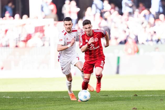 GER, 2 FBL, 1 FC Köln Koeln vs Fortuna Düsseldorf Duesseldorf 23 02 2025, Rheinenergie Stadion, Köln, GER, 2 FBL, 1 FC Köln Koeln vs Fortuna Düsseldorf Duesseldorf In the picture duel between Moritz Heyer Fortuna Düsseldorf Fortuna Duesseldorf, 5 and Dejan LjubiÄiÄ‡ Ljubicic 1 FC Köln Koeln, 7 nordphotoxGmbHxx xChristianxSchulze nph000300