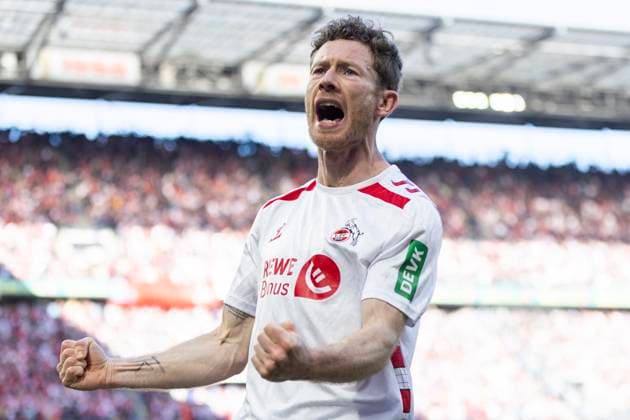 2 Fußball Bundesliga 1 FC Köln Fortuna Düsseldorf, 23 02 2025 Florian Kainz 1 FC Köln, 11 cheers after his goal 2 Fußball Bundesliga, 1 FC Köln Fortuna Düsseldorf, 23 Spieltag, am 23 02 2025, RheinEnergie Stadion, Köln DFL regulations prohibit any use of photographs as image sequences and or quasi video Copyright: xBEAUTIFULxSPORTS Meuselx