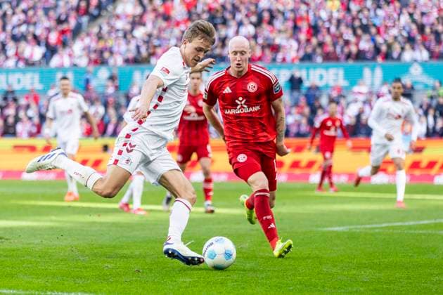 2 Fußball Bundesliga 1 FC Köln Fortuna Düsseldorf, 23 02 2025 Timo Hübers 1 FC Köln, 4 , Valgeir Lunddal Fortuna Düsseldorf, 12 2 Fußball Bundesliga, 1 FC Köln Fortuna Düsseldorf, 23 Spieltag, am 23 02 2025, RheinEnergie Stadion, Köln DFL regulations prohibit any use of photographs as image sequences and or quasi video Copyright: xBEAUTIFULxSPORTS Meuselx