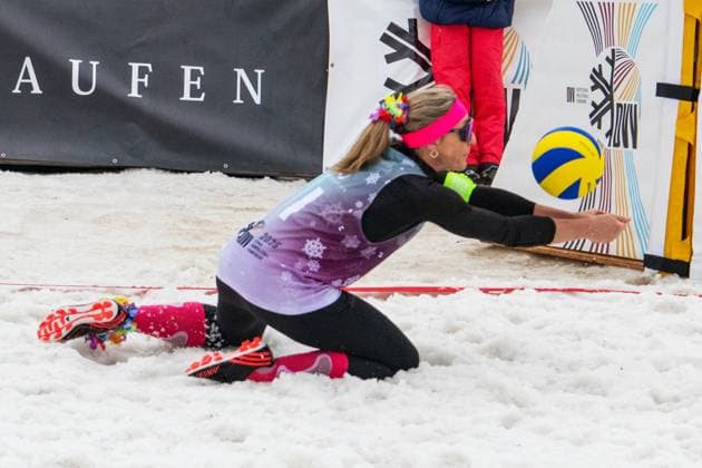 German Snow Volleyball Championships German Snow Volleyball Champions 2025 Nelly Barber, Melanie Gernert, Lydia Scherber from Füchse Berlin Reinickendorf against Michi Henry SV Lohhof , Agantha Leiner SV Lohhof and Eva Schilf TSV Sonthofen On the ground Barber and Lydia Scherber On the ball Michi Henry Oberstaufen Bavaria Germany Allgäu