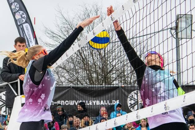 German Snow Volleyball Championships German Snow Volleyball Champions 2025 Nelly Barber, Melanie Gernert, Lydia Scherber from Füchse Berlin Reinickendorf against Michi Henry SV Lohhof , Agantha Leiner SV Lohhof and Eva Schilf TSV Sonthofen Oberstaufen Bayern Germany Allgäu