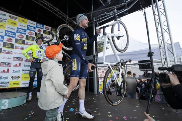 Dutch Corne Van Kessel pictured during a farewell celebration after the men s elite race at the Sluitingsprijs Oostmalle cyclocross race, Sunday 23 February 2025, in Oostmalle, the last race of the 2024-2025 cyclocross season. KRISTOFxVANxACCOM  x113105146x