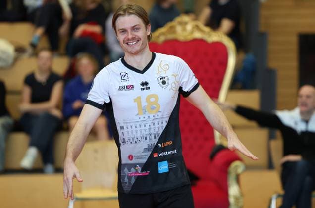 BAU 23 02 2025 Ludwigsburg Volleyball Barock Volleys Ludwigsburg vs SSG Langen, Ryan Slater LB is happy
