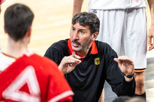 FIBA Basketball, EuroBasket Qualifiers 2025, Men Group D 23 02 2025, Germany Bulgaria Alex Mumbru Murcia Head Coach Germany Copyright Alexander Trienitz