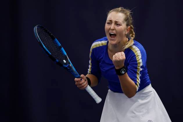 Winner Gabriela Knutson of Czech Republic reacts during the match against Destanee Aiava of Australia at the ITF W75 Winter Prague Open 2025, Prague, Czech Republic, February 23, 2025. (CTKxPhoto PavelxLebeda) CTKPhotoF202502230006401  CTKPhotoF202502230006401