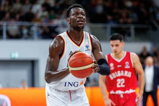 Isaac Bonga Germany, 00 , single picture, single photo, portrait, portraet, free throw, Germany vs Bulgaria, basketball, FIBA EuroBasket 2025 Qualifiers, Group D matchday 6, 23 02 2025 Germany vs Bulgaria, basketball, FIBA EuroBasket 2025 Qualifiers, Group D matchday 6, 23 02 2025 Bamberg Copyright: xEibner-Pressefoto G.xSantemizx EP_GSZ