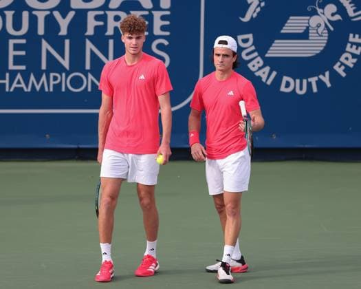 Pavlos Tsitsipas and Petros Tsitsipas Cap , Men s Doubles, Dubai Duty Free Tennis Championships, Dubai, U A E Tennis Dubai Tennis Championships 2025 ATP Dubai Duty Free Tennis Stadium Dubai United Arab Emirates 25 February 2025 Copyright: xJuergenxHasenkopfx