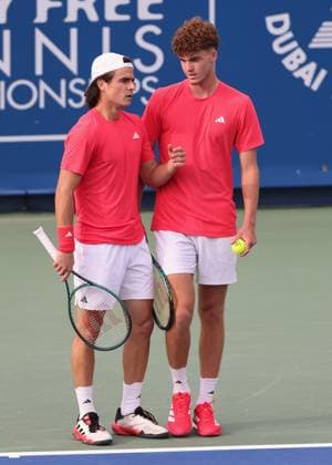 Pavlos Tsitsipas and Petros Tsitsipas Cap , Men s Doubles, Dubai Duty Free Tennis Championships, Dubai, U A E Tennis Dubai Tennis Championships 2025 ATP Dubai Duty Free Tennis Stadium Dubai United Arab Emirates 25 February 2025 Copyright: xJuergenxHasenkopfx