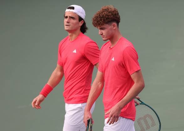 Pavlos Tsitsipas and Petros Tsitsipas Cap , Men s Doubles, Dubai Duty Free Tennis Championships, Dubai, U A E Tennis Dubai Tennis Championships 2025 ATP Dubai Duty Free Tennis Stadium Dubai United Arab Emirates 25 February 2025 Copyright: xJuergenxHasenkopfx