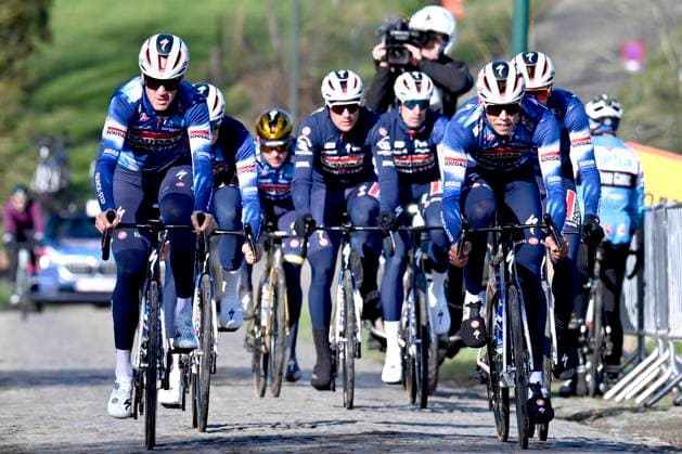 Flanders Classics opening weekend 2025 - training session 26 02 2025 GENT, BELGIUM - FEBRUARY 26 : riders of Soudal - Quick Step pictured during a training session ahead of the Flanders Classics opening weekend with Omloop Het Nieuwsblad and Kuurne Brussel Kuurne on February 26, 2025 in Gent, Belgium, 26 02 2025 Gent Belgium  Copyright: xJanxDexMeuleneirx
