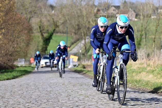 Flanders Classics opening weekend 2025 - training session 26 02 2025 GENT, BELGIUM - FEBRUARY 26 : riders of Bahrain - Victorious pictured during a training session ahead of the Flanders Classics opening weekend with Omloop Het Nieuwsblad and Kuurne Brussel Kuurne on February 26, 2025 in Gent, Belgium, 26 02 2025 Gent Belgium  Copyright: xJanxDexMeuleneirx