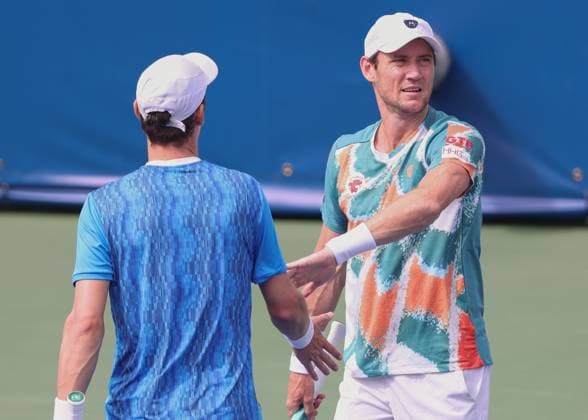 Matthew Ebden and Joran Vliegen blue shirt , Men doubles, Men s Doubles, Dubai Duty Free Tennis Championships, Dubai, U A E Tennis Dubai Tennis Championships 2025 ATP 500 Dubai Duty Free Tennis Stadium Dubai United Arab Emirates 26 February 2025 Copyright: xJuergenxHasenkopfx