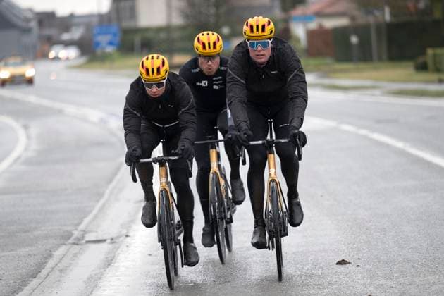 Flanders Classics opening weekend 2025 - training session 27 02 2025 GENT, BELGIUM - FEBRUARY 27 : riders of Uno-X Pro Mobility pictured during a training session ahead of the Flanders Classics opening weekend with Omloop Het Nieuwsblad and Kuurne Brussel Kuurne on February 27, 2025 in Gent, Belgium, 27 02 2025 Gent Belgium  Copyright: xJanxDexMeuleneirx