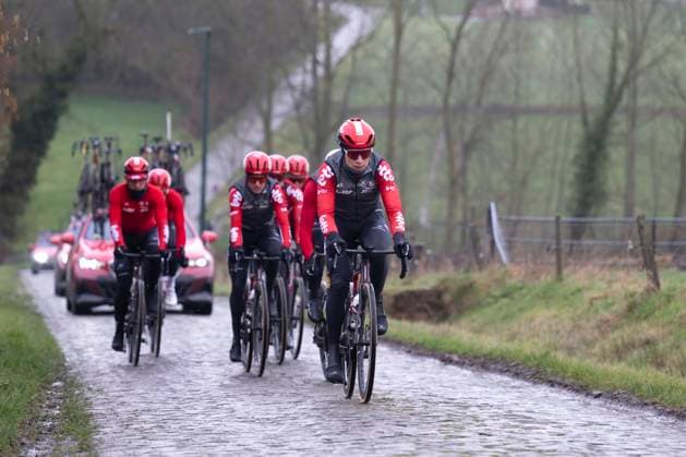 Flanders Classics opening weekend 2025 - training session 27 02 2025 GENT, BELGIUM - FEBRUARY 27 : riders of Lotto pictured during a training session ahead of the Flanders Classics opening weekend with Omloop Het Nieuwsblad and Kuurne Brussel Kuurne on February 27, 2025 in Gent, Belgium, 27 02 2025 Gent Belgium  Copyright: xJanxDexMeuleneirx