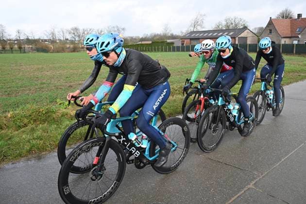 Flanders Classics opening weekend 2025 - training session 27 02 2025 GENT, BELGIUM - FEBRUARY 27 : riders of XDS Astana Team pictured during a training session ahead of the Flanders Classics opening weekend with Omloop Het Nieuwsblad and Kuurne Brussel Kuurne on February 27, 2025 in Gent, Belgium, 27 02 2025 Gent Belgium  Copyright: xJanxDexMeuleneirx