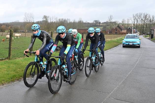 Flanders Classics opening weekend 2025 - training session 27 02 2025 GENT, BELGIUM - FEBRUARY 27 : riders of XDS Astana Team pictured during a training session ahead of the Flanders Classics opening weekend with Omloop Het Nieuwsblad and Kuurne Brussel Kuurne on February 27, 2025 in Gent, Belgium, 27 02 2025 Gent Belgium  Copyright: xJanxDexMeuleneirx