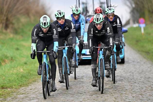Flanders Classics opening weekend 2025 - training session 27 02 2025 GENT, BELGIUM - FEBRUARY 27 : riders of Decathlon AG2R La Mondiale Team pictured during a training session ahead of the Flanders Classics opening weekend with Omloop Het Nieuwsblad and Kuurne Brussel Kuurne on February 27, 2025 in Gent, Belgium, 27 02 2025 Gent Belgium  Copyright: xJanxDexMeuleneirx