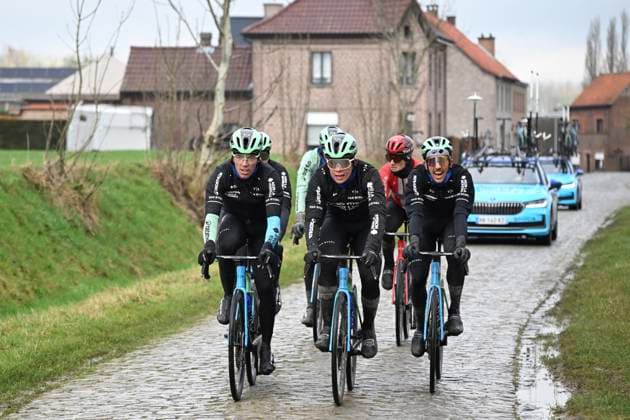 Flanders Classics opening weekend 2025 - training session 27 02 2025 GENT, BELGIUM - FEBRUARY 27 : riders of Decathlon AG2R La Mondiale Team pictured during a training session ahead of the Flanders Classics opening weekend with Omloop Het Nieuwsblad and Kuurne Brussel Kuurne on February 27, 2025 in Gent, Belgium, 27 02 2025 Gent Belgium  Copyright: xJanxDexMeuleneirx
