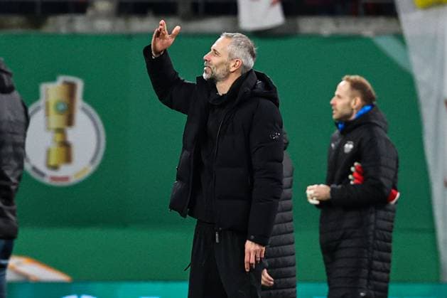 Coach Marco Rose RB Leipzig with a kiss towards the stands 1 DFB Cup quarter-final football season 2024 2025 RB Leipzig vs VfL Wolfsburg at the Red Bull Arena in Leipzig Football,Germany,Man,Men,26 02 2025