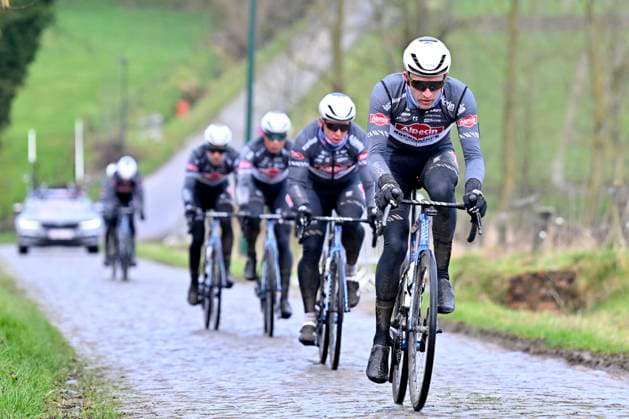 Flanders Classics opening weekend 2025 - training session 27 02 2025 GENT, BELGIUM - FEBRUARY 27 : riders of Alpecin-Deceuninck pictured during a training session ahead of the Flanders Classics opening weekend with Omloop Het Nieuwsblad and Kuurne Brussel Kuurne on February 27, 2025 in Gent, Belgium, 27 02 2025 Gent Belgium  Copyright: xJanxDexMeuleneirx