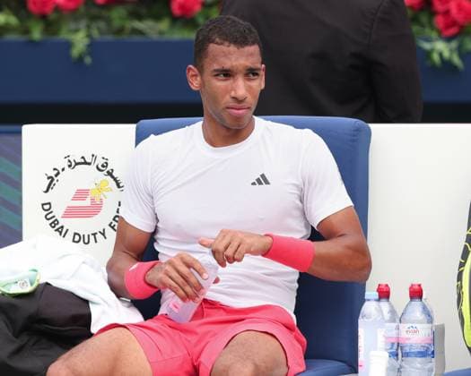 Felix Auger Aliassime CAN , Dubai Duty Free Tennis Championships, Dubai, U A E Tennis Dubai Tennis Championships 2025 ATP 500 Dubai Duty Free Tennis Stadium Dubai United Arab Emirates 27 February 2025 Copyright: xJuergenxHasenkopfx