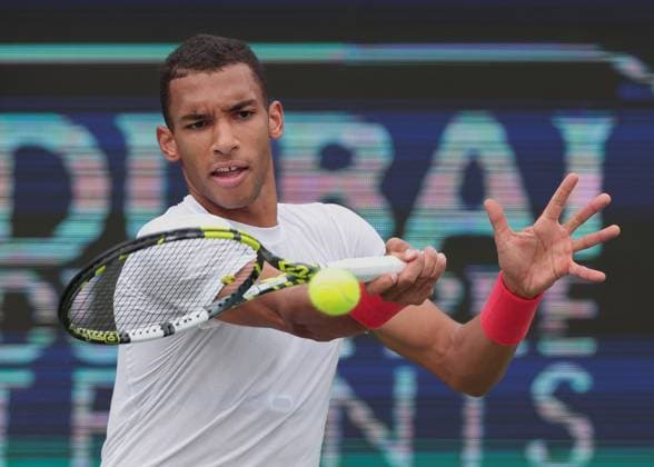 Felix Auger Aliassime CAN , Dubai Duty Free Tennis Championships, Dubai, U A E Tennis Dubai Tennis Championships 2025 ATP 500 Dubai Duty Free Tennis Stadium Dubai United Arab Emirates 27 February 2025 Copyright: xJuergenxHasenkopfx