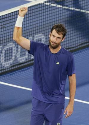 Quentin Halys cheers after winning, cheers, joy, emotion, Dubai Duty Free Tennis Championships, Dubai, U A E Copyright: xJuergenxHasenkopfx